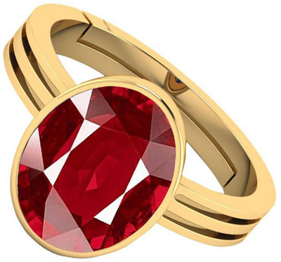barmunda gems 6.25 Ratti Panchdhatu Ruby Manik Stone Ring for Men and Women Brass Ruby Rhodium Plated Ring