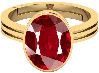 barmunda gems 10.25 - 10.50 Ratti Ruby Manik Stone Panchdhatu Ring Brass Ruby Rhodium Plated Ring