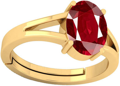 barmunda gems 5.25 -5.50 Ratti Ruby Manik Stone Panchdhatu Adjustable Ring Brass Ruby Rhodium Plated Ring