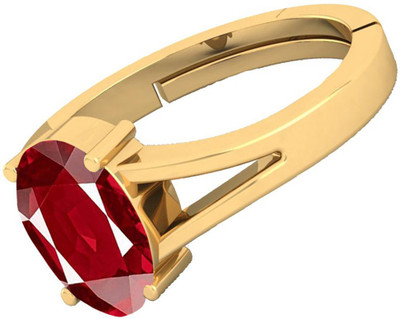 barmunda gems 11.25 - 11.50 Ratti Ruby Manik Stone Panchdhatu Adjustable Ring Brass Ruby Rhodium Plated Ring