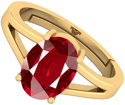 barmunda gems 8.25 - 8.50 Ratti Ruby Manik Stone Panchdhatu Adjustable Ring Brass Ruby Rhodium Plated Ring