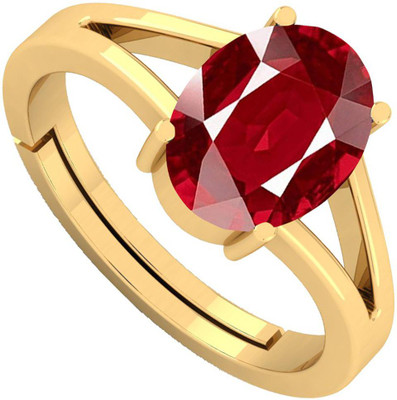 barmunda gems 5.25 Ratti Ruby Manik Stone Panchdhatu Adjustable Ring Brass Ruby Rhodium Plated Ring