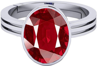 barmunda gems 6.25-6.50 Ratti Ruby Manik Stone Silver Metal Ring Metal Ruby Silver Plated Ring