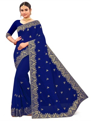 Om Shantam sarees Embroidered Bollywood Georgette Saree(Blue)