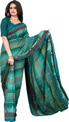 RENSILAFAB Printed Daily Wear Georgette Saree(Green)