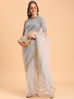 Kashmora Embroidered Bollywood Net Saree(Grey)