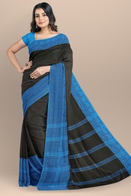 Bong ButiQ Woven Tant Handloom Cotton Blend Saree(Black)