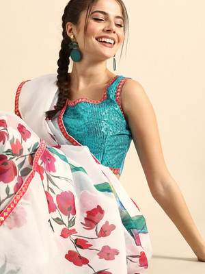 Kashmora Embellished Bollywood Organza Saree(White)