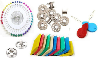 Kunfaya 40pc Head Pins + 5 Bobbin, 10Chalk, 20 Button, 2 Thread Pick Sewing Kit