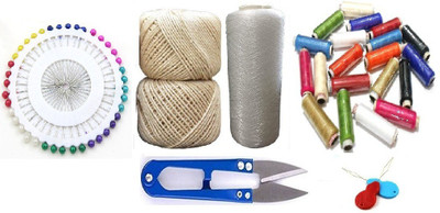 Kunfaya 40pc Head Pins + 2 Off White & Nylon Thread 1 Cutter, 10 Spools 2 Thread Pick Sewing Kit