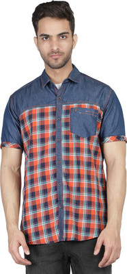 KUONS AVENUE Men Checkered Casual Orange Shirt