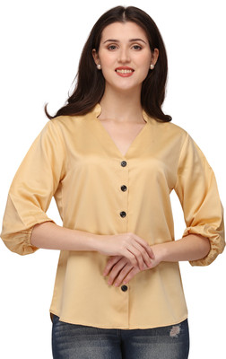 Smarty Pants Women Solid Casual Gold Shirt
