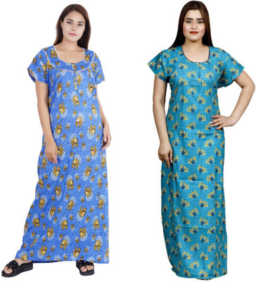 NACNO Women Nighty Set(Blue, Green)