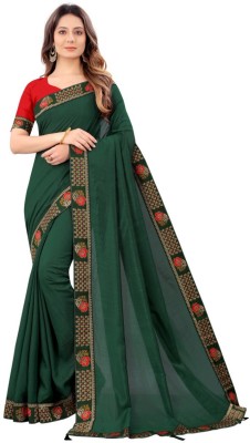 AARYANFAB Printed Bhagalpuri Pure Silk Saree(Dark Green)