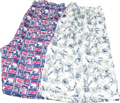 Athena Cart Printed Men Blue, White Basic Shorts