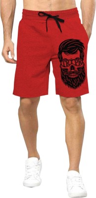 TRIPR Solid, Printed Men Red Regular Shorts