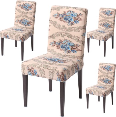 HOKiPO Polyester Floral Chair Cover(Beige Pack of 4)