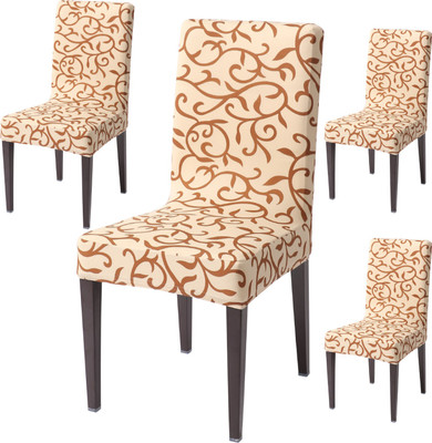 HOKiPO Polyester 4 Seater Chair Floral Cover(Pack of 4 Beige)