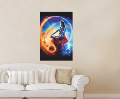 Global Graphics Studio 40 cm Lord shiva sitting on earth (decorative wall sticker 40x60) Self Adhesive Sticker(Pack of 1)