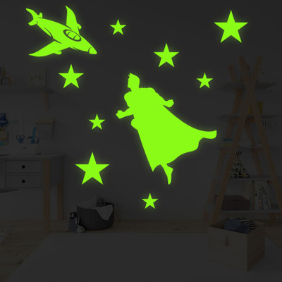 Ashamohar 73.66 cm Glow in The Dark for Ceiling Star Rocket Big Man Perfect for Kids Self Adhesive Sticker(Pack of 2)