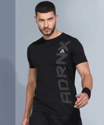 Adrenex Printed Men Round Neck Black T-Shirt