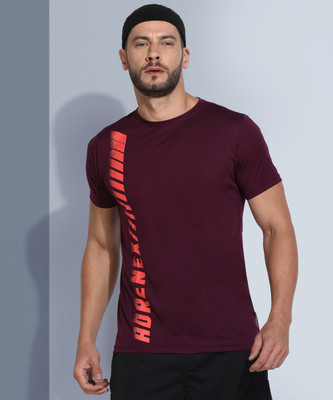 Adrenex Printed Men Round Neck Maroon T-Shirt