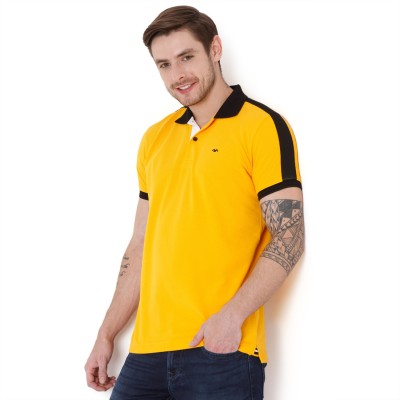 MUFTI Solid Men Polo Neck Yellow T-Shirt