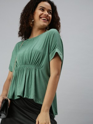 Showoff Casual Solid Women Green Top