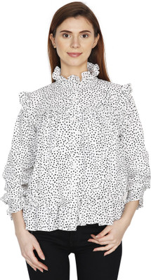 Glossia Party Polka Print Women White Top