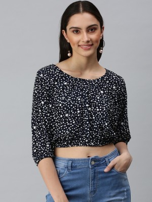 Showoff Casual Printed Women Dark Blue Top