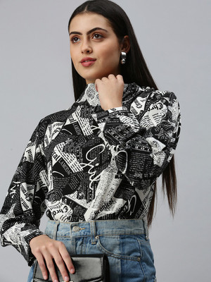 SHOWOFFFF Casual Printed Women Black Top