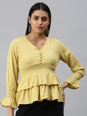 SHOWOFFFF Casual Solid Women Yellow Top