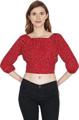Crazeis Casual Polka Print Women Red Top