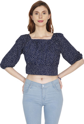 Glossia Party Polka Print Women Blue Top