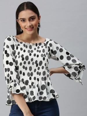 Showoff Casual Polka Print Women White, Black Top