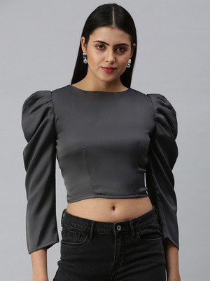 SHOWOFFFF Casual Solid Women Grey Top