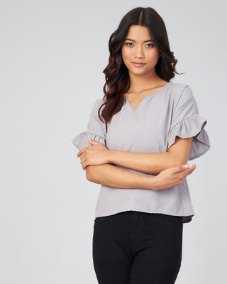 Chimpaaanzee Casual Solid Women Grey Top