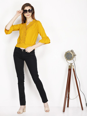 Robecult Party Solid Women Yellow Top