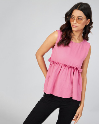 Chimpaaanzee Casual Solid Women Pink Top