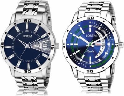 LOREM LR102-LR110 Set Of 2 Casual Round Metal Analog Watch  - For Men