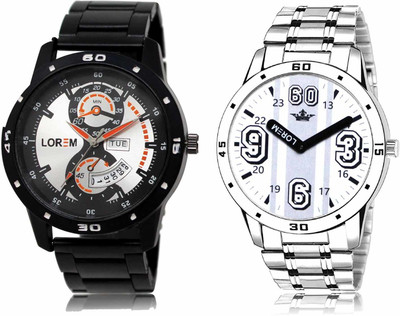 LOREM LR107-LR111 Set Of 2 Casual Round Metal Analog Watch  - For Men