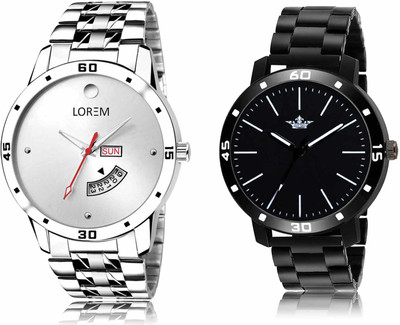 LOREM LR103-LR112 Set Of 2 Casual Round Metal Analog Watch  - For Men