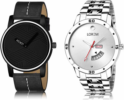 LOREM LR67-LR103 Set Of 2 Casual Round Synthetic Leather & Metal Analog Watch  - For Men