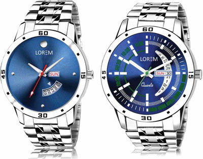 LOREM LR105-LR110 Set Of 2 Casual Round Metal Analog Watch  - For Men