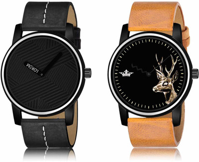 LOREM LR67-LR69 Set Of 2 Casual Round Synthetic Leather Analog Watch  - For Men