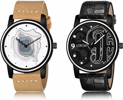 LOREM LR68-LR70 Set Of 2 Casual Round Synthetic Leather Analog Watch  - For Men