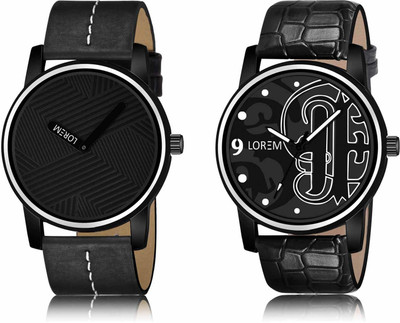 LOREM LR67-LR70 Set Of 2 Casual Round Synthetic Leather Analog Watch  - For Men