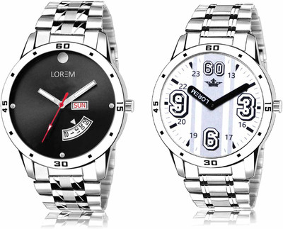 LOREM LR104-LR111 Set Of 2 Casual Round Metal Analog Watch  - For Men