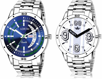 LOREM LR110-LR111 Set Of 2 Casual Round Metal Analog Watch  - For Men