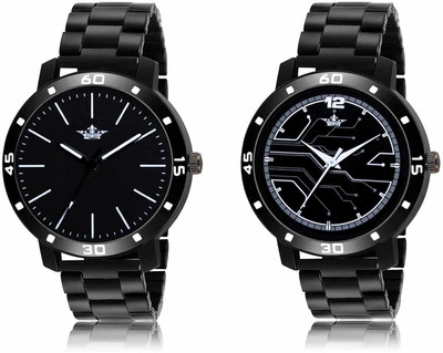 LOREM LR112-LR113 Set Of 2 Casual Round Metal Analog Watch  - For Men